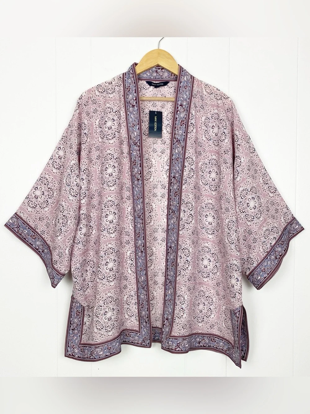Max Studio Kimono Women's Size Large Open Front Top Cover Up Paisley Floral NWT